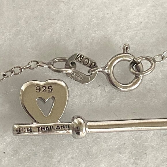 Sterling Silver 925 JCM Floral Filigree Diamond Heart Key Pendant Necklace 18" - Picture 13 of 16